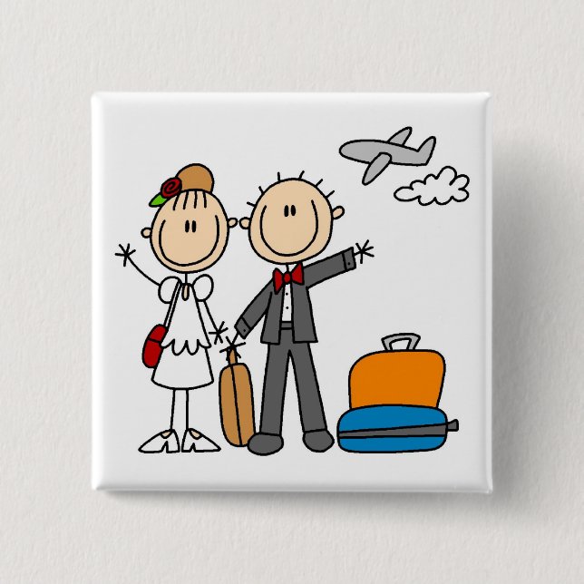 Stick Figure Hochzeit Flitterwochen T-Shirts und G Button (Vorderseite)