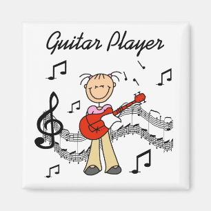 Stick Figure Mädchen Gitarre Spieler T-Shirts und Magnet