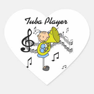Stick Figure Mädchen Tuba Spieler T-Shirts und Ges Herz-Aufkleber