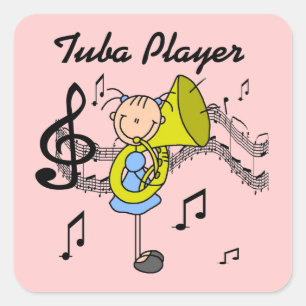 Stick Figure Mädchen Tuba Spieler T-Shirts und Ges Quadratischer Aufkleber