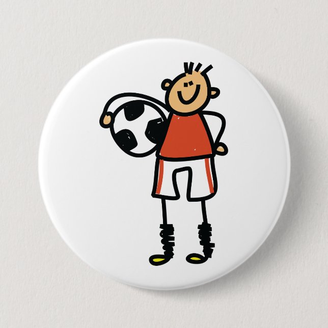 Stick Figure Soccer Boy Football Player Button (Vorderseite)
