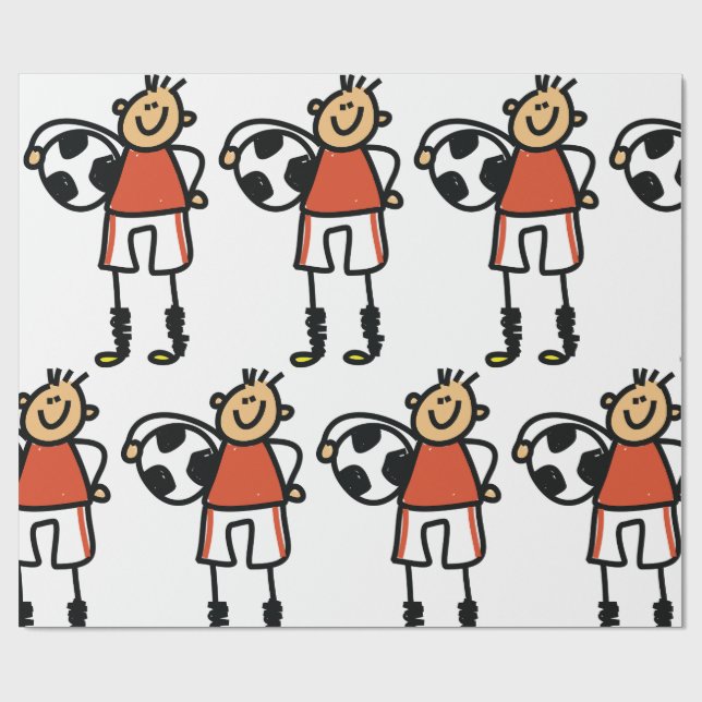 Stick Figure Soccer Boy Football Player Geschenkpapier (Flach)