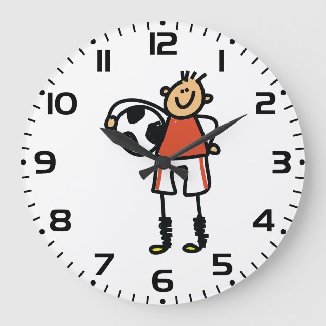 Stick Figure Soccer Boy Football Player Große Wanduhr (Vorderseite)