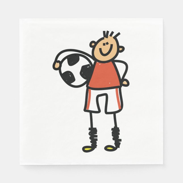 Stick Figure Soccer Boy Football Player Serviette (Vorderseite)