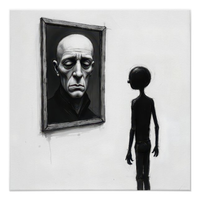 Stick Figure Staring a Bald Man Portrait Poster (Vorderseite)