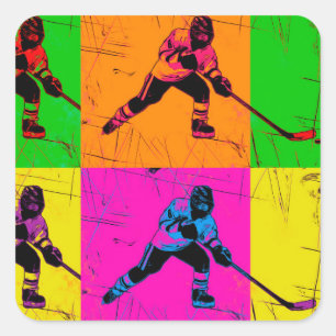 Stick Handling Hockey Player Quadratischer Aufkleber