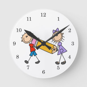 Stick Kids With Pencil Runde Wanduhr