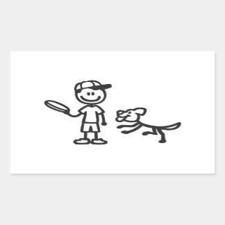 Stick Man and Dog spielt Frisbee Rechteckiger Aufkleber