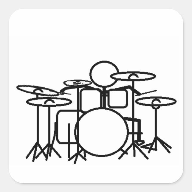 Stick man Drummer Quadratischer Aufkleber (Vorderseite)