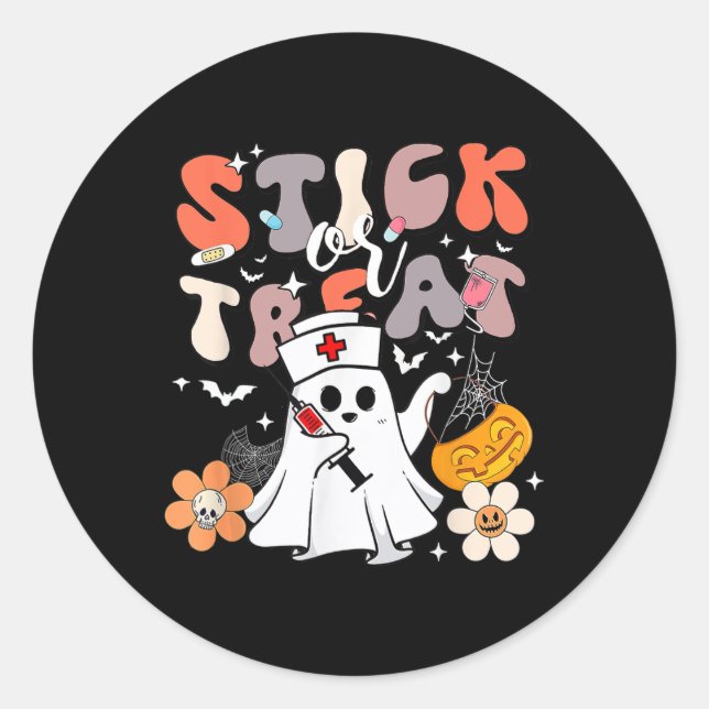 Stick oder Leckerei Halloween Ghost Nurse Crna Eme Runder Aufkleber (Vorderseite)