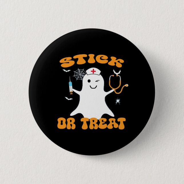 Stick oder Leckerei Nurse Funny Halloween Kostüm E Button (Vorderseite)