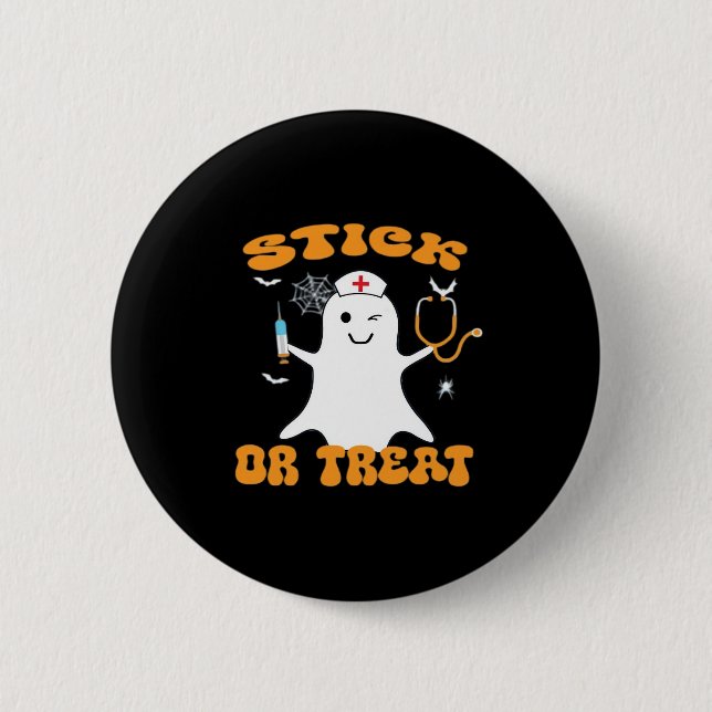 Stick oder Leckerei Nurse Funny Halloween Kostüm E Button (Vorderseite)