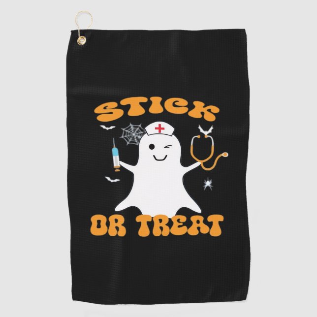 Stick oder Leckerei Nurse Funny Halloween Kostüm E Golfhandtuch (Vorderseite)