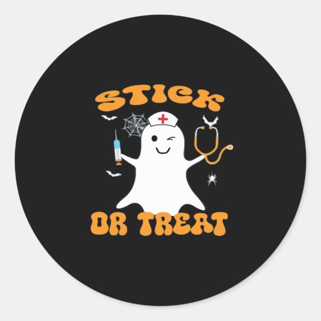 Stick oder Leckerei Nurse Funny Halloween Kostüm E Runder Aufkleber (Vorderseite)