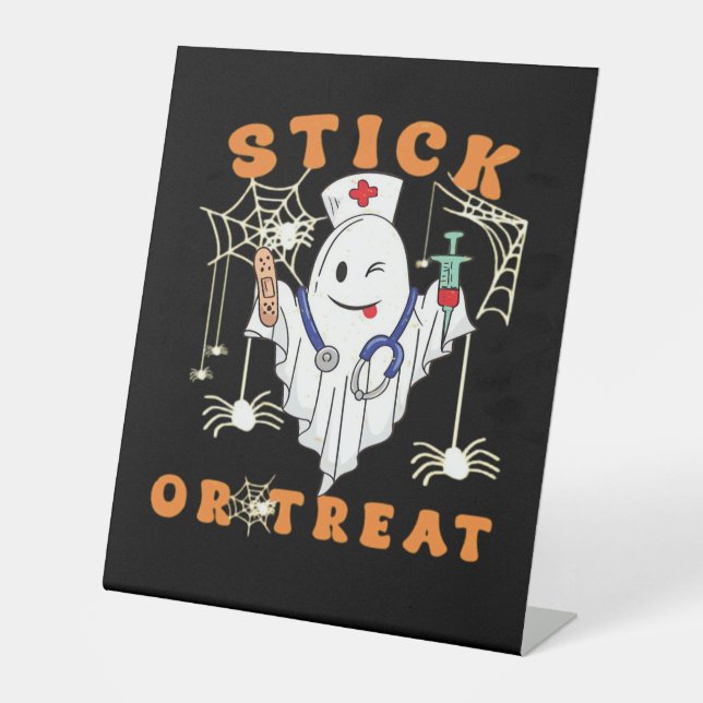 Stick oder Leckerei Nurse Spooky Nurse Kostüm Funn Sockelschild (Vorderseite)