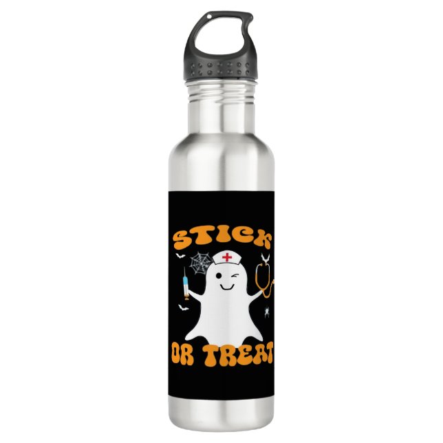 Stick or Treat Nurse Funny Halloween Costume Essen Edelstahlflasche (Vorderseite)