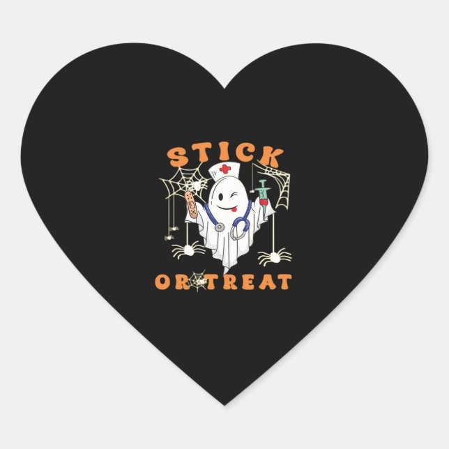 Stick or Treat Nurse Spooky Nurse Costume Funny Ha Herz-Aufkleber (Vorderseite)