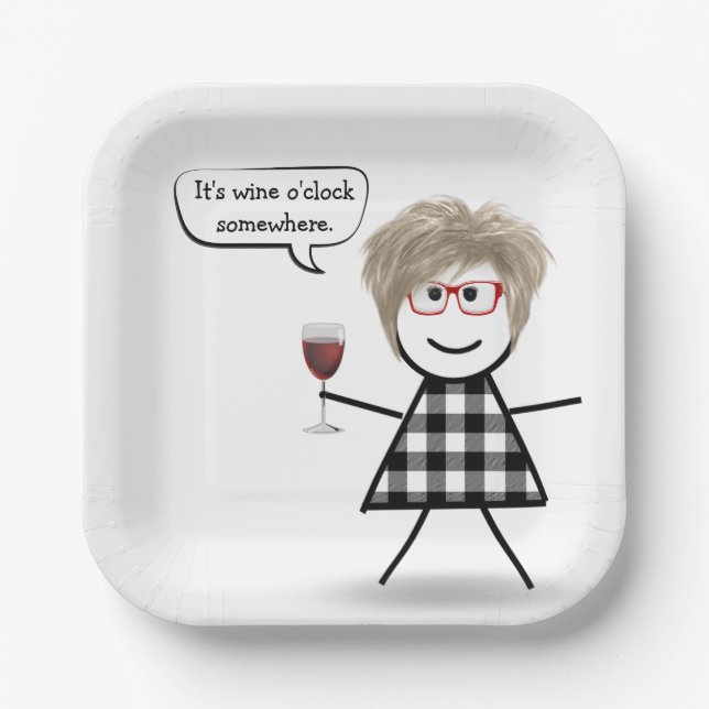 Stick Party Girl with Red Wine Pappteller (Vorderseite)
