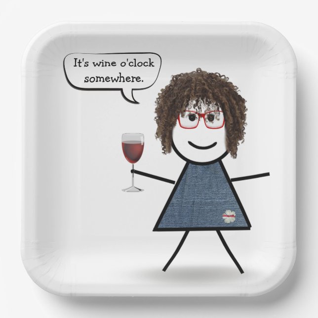 Stick Party Girl with Red Wine Pappteller (Vorderseite)