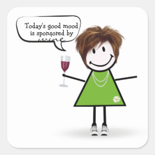 Stick Party Girl with Red Wine Quadratischer Aufkleber