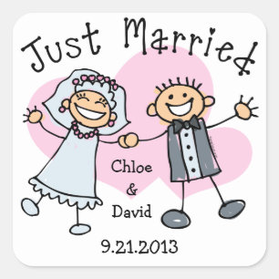 Stick People just heiratet Quadratischer Aufkleber