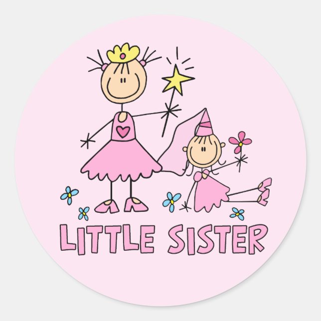 Stick Princess Duo Little Sister Runder Aufkleber (Vorderseite)