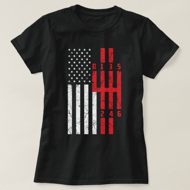 Stick Shift American Flag 6 Speed Ford musang CT T-Shirt (Design vorne)