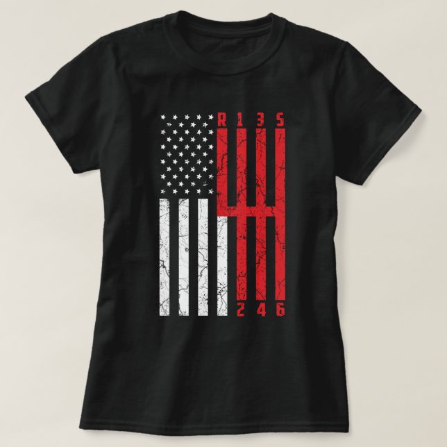 Stick Shift American Flag 6 Speed Ford musang CT T-Shirt (Design vorne)