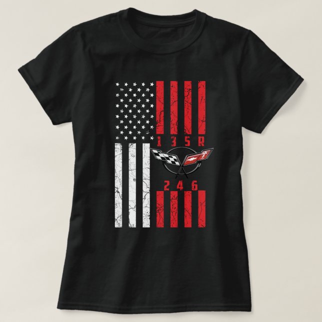 Stick Shift American Flag Chevrolet Corvette 6 Gea T-Shirt (Design vorne)