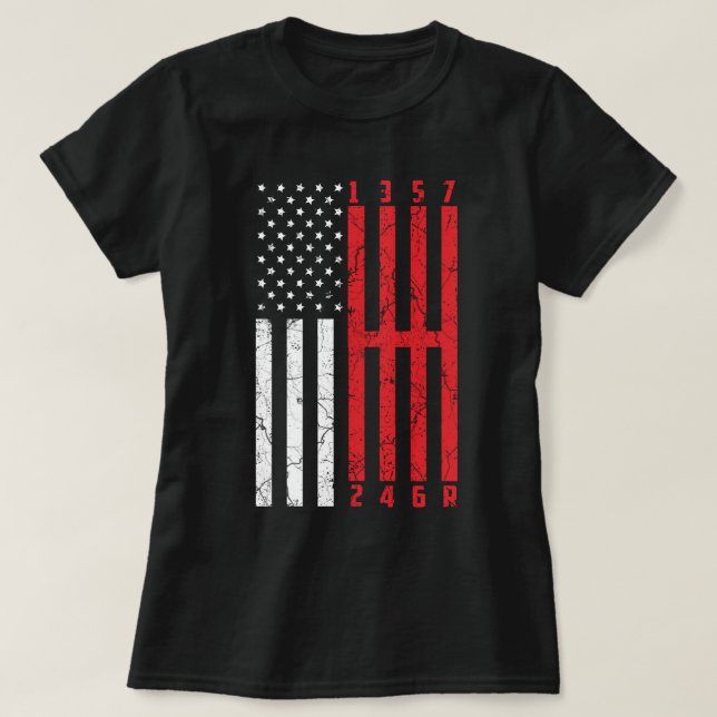 Stick Shift American Flag Rennkorvette 6 Geflügel T-Shirt (Design vorne)