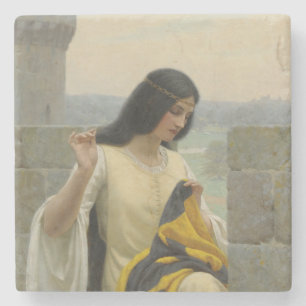 Sticken der Standardflagge (mittelalterliche Frau) Steinuntersetzer