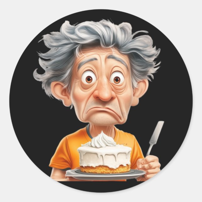 Sticker. A man prepares a cake Runder Aufkleber (Vorderseite)