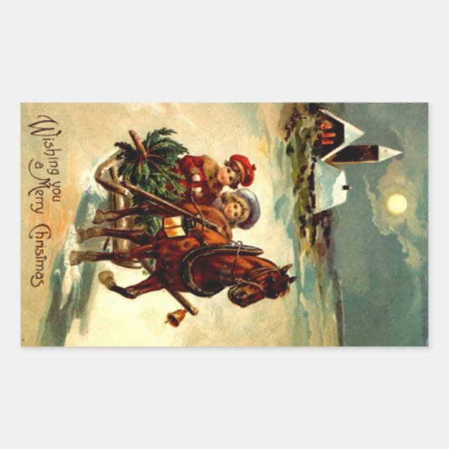 Sticker Antique Christmas Gr Ein Pferd Offener Sch (Vorderseite)