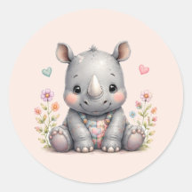 Sticker Baby Rhino Aquarell | Baby Rhino Aufkleber