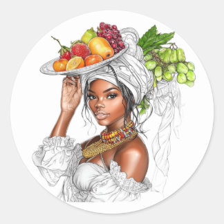 Sticker. Beautiful girl with fruits Runder Aufkleber