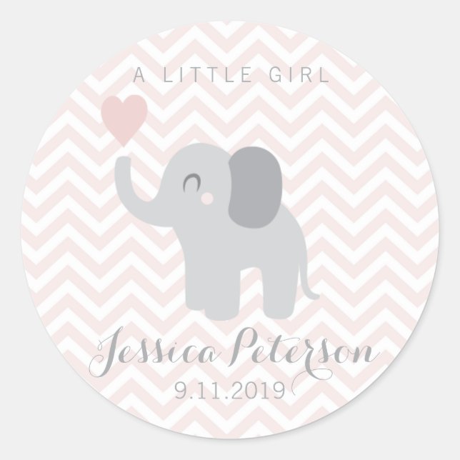 Sticker Birth Announcement Girl Elephant Niedlich (Vorderseite)
