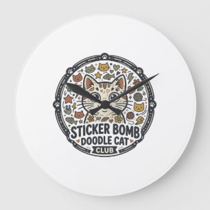 Sticker Bomb Doodle Katze POD Vektor Kunst - Stick Große Wanduhr