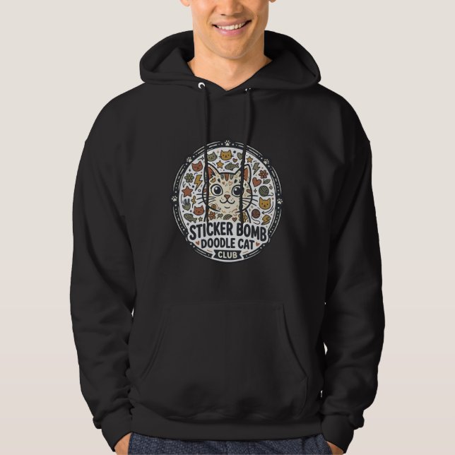 Sticker Bomb Doodle Katze POD Vektor Kunst - Stick Hoodie (Vorderseite)