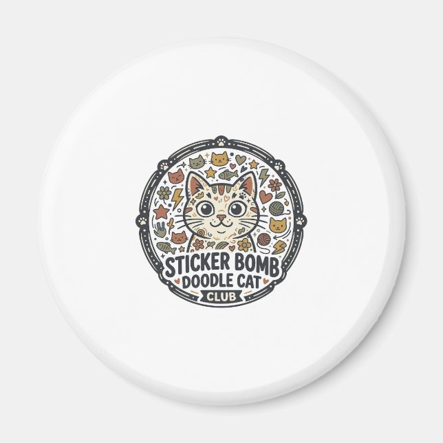Sticker Bomb Doodle Katze POD Vektor Kunst - Stick Magnet (Vorne)