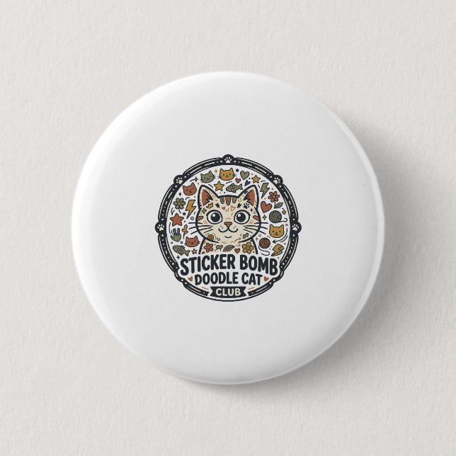 Sticker Bomb Doodle Katze POD Vektorgrafik - Stick Button (Vorderseite)