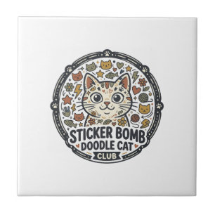 Sticker Bomb Doodle Katze POD Vektorgrafik - Stick Fliese