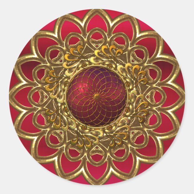 Sticker Bright Red Gold Blumen Jewel (Vorderseite)
