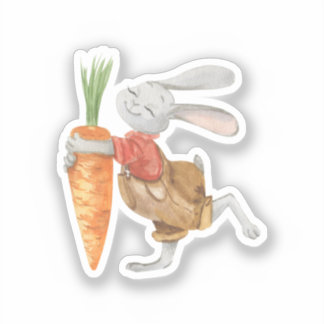Sticker - Cute Rabbit With Carrot.