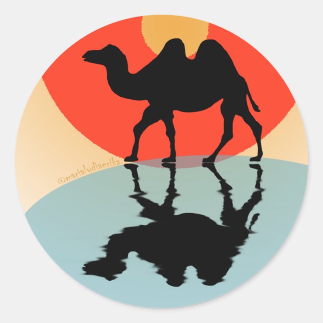 Sticker: Design "Kamele & Wasser" Runder Aufkleber (Vorderseite)