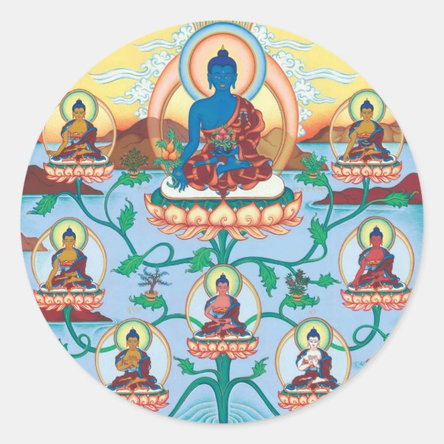 STICKER Die 8 medizinischen Buddhas (Vorderseite)