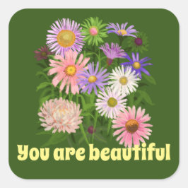 Sticker, die Sie sind schöne Blume rosa grün Quadratischer Aufkleber