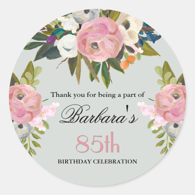 Sticker Elegant handgemalte Blumen zum 85. Geburts (Vorderseite)