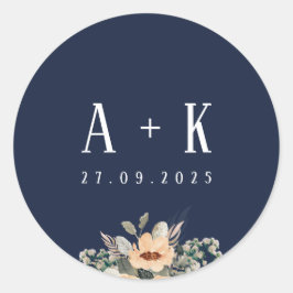 Sticker, elegantes, blumenblaues Monogramm Runder Aufkleber