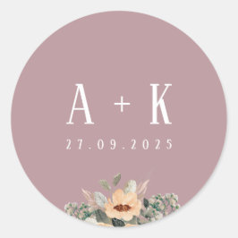 Sticker, elegantes, blumenrosa Monogramm Runder Aufkleber