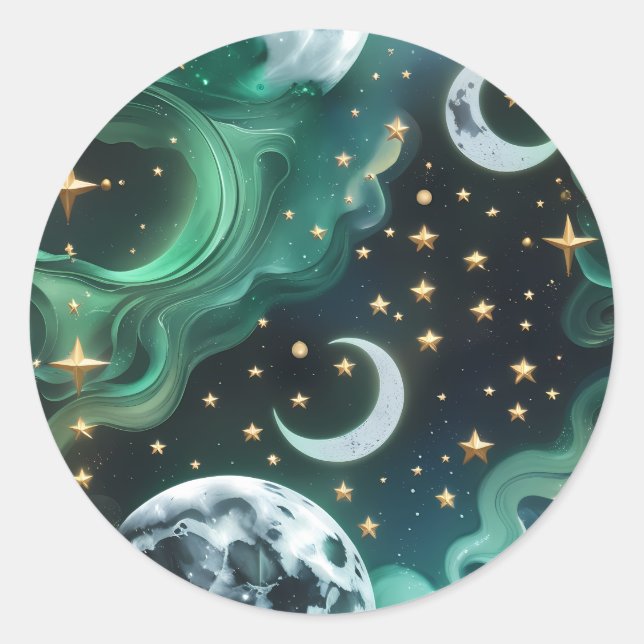 Sticker - Emerald Green Celestial Moon Mystic Luna (Vorderseite)